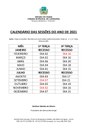 CALENDÁRIO DAS SESSÕES ORDINÁRIAS 2021 DA CÂMARA MUNICIPAL DE CARNAUBAL-CE